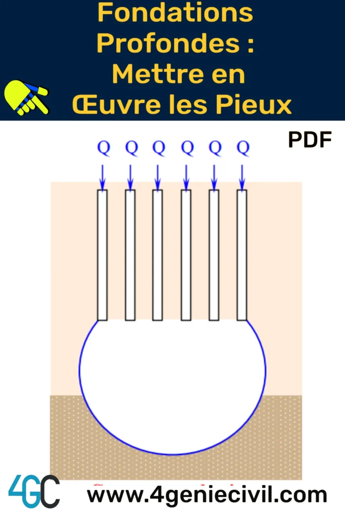 Schéma illustrant les étapes de conception, de compréhension et de mise en œuvre des fondations profondes avec des pieux.