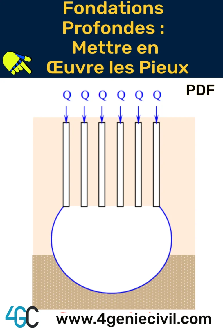 Schéma illustrant les étapes de conception, de compréhension et de mise en œuvre des fondations profondes avec des pieux.