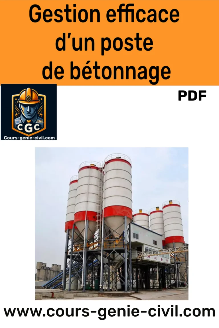 Page de couverture d’un cours PDF sur la gestion efficace d’un poste de bétonnage, incluant organisation, matériel et optimisation.