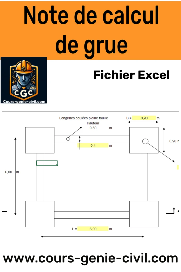 Note de calcul de grue sur fichier Excel, un outil essentiel pour le dimensionnement et l’analyse des capacités de levage.
