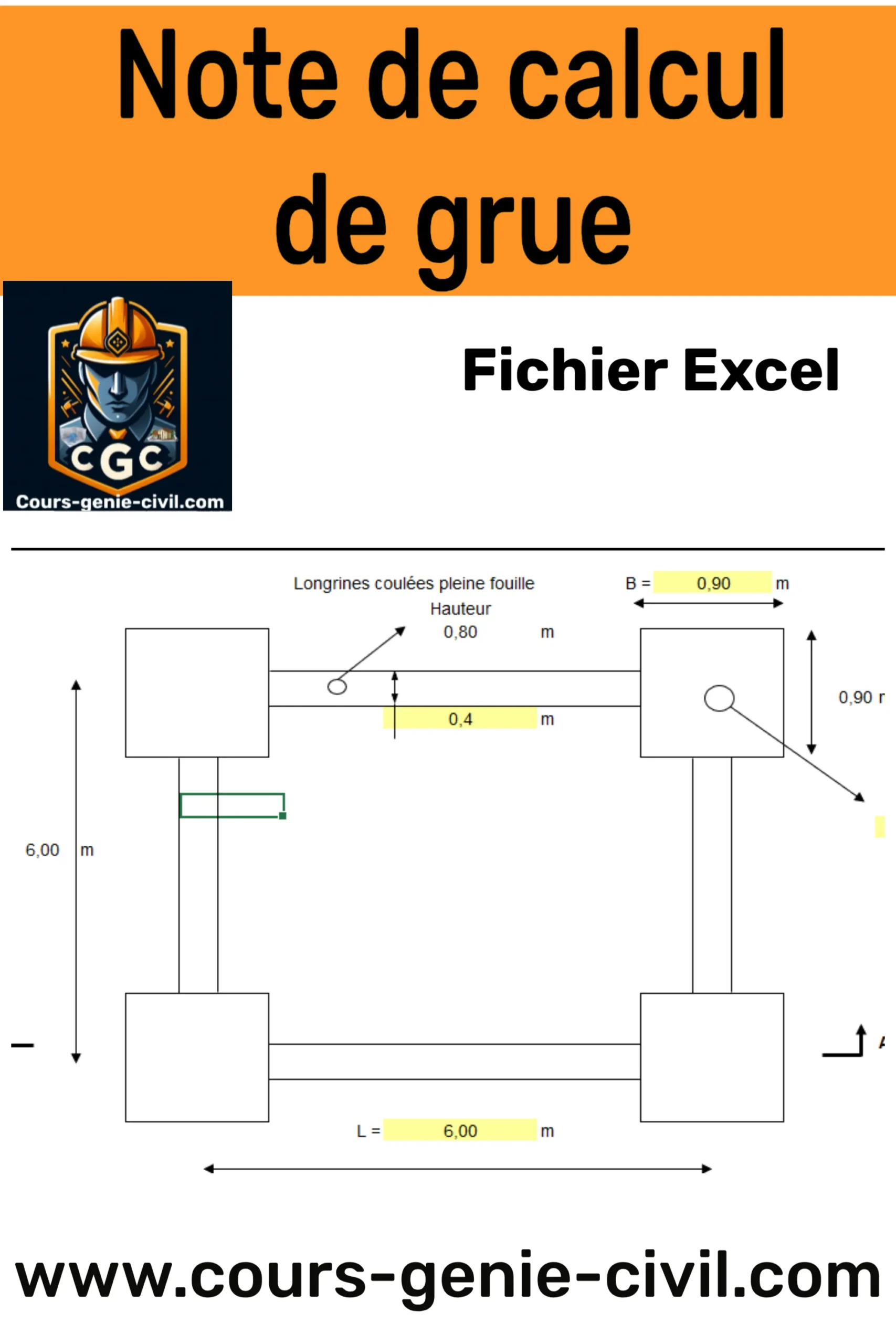 Note de calcul de grue sur fichier Excel, un outil essentiel pour le dimensionnement et l’analyse des capacités de levage.
