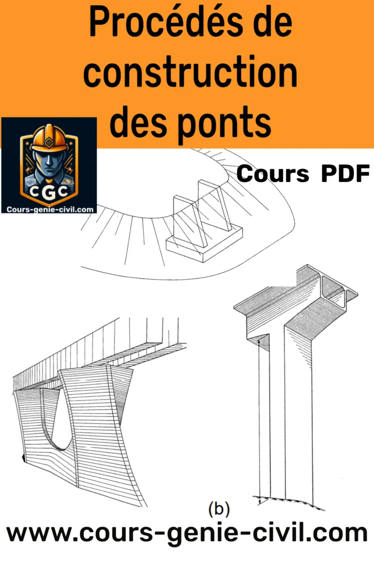 Schémas et explications des procédés de construction des ponts en béton incluant la préfabrication et la mise en place des voussoirs par portique de lancement.