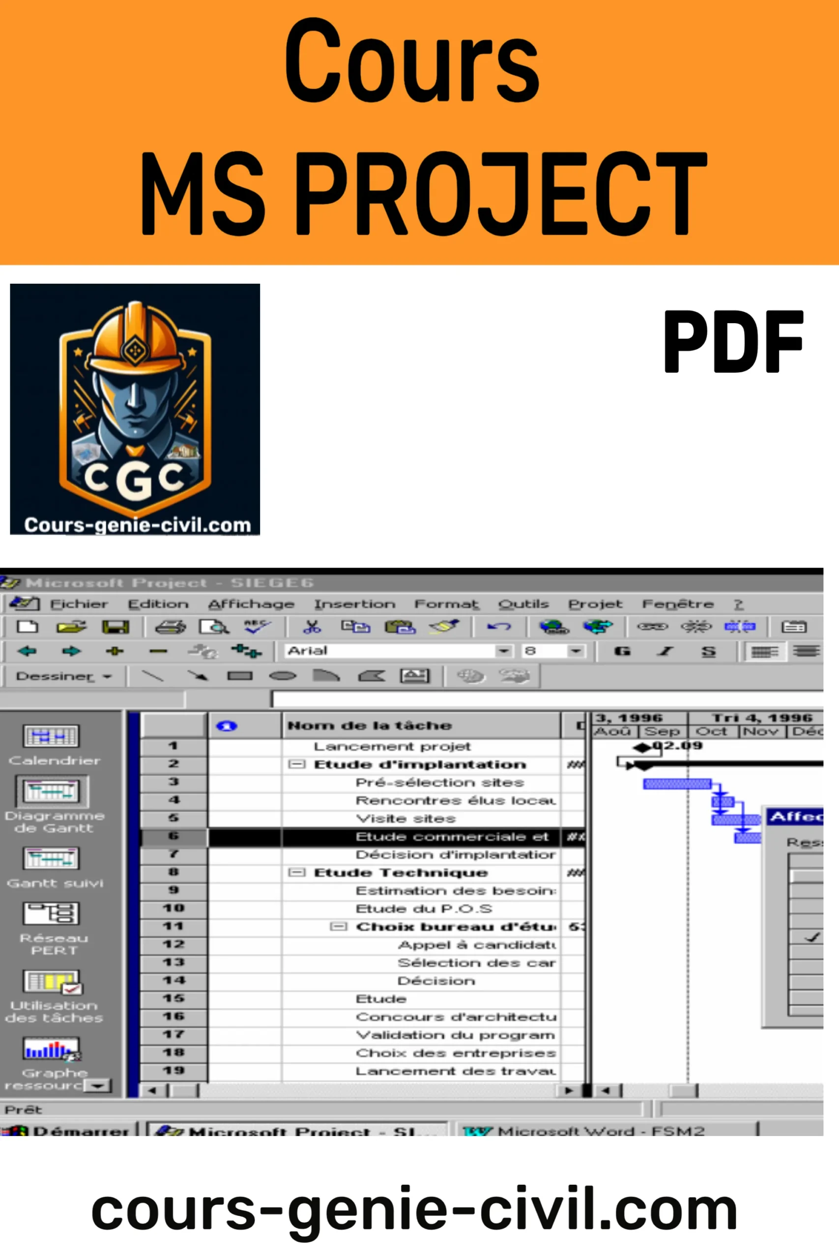 Couverture du guide PDF illustrant l'utilisation de Microsoft Project pour la gestion de projets