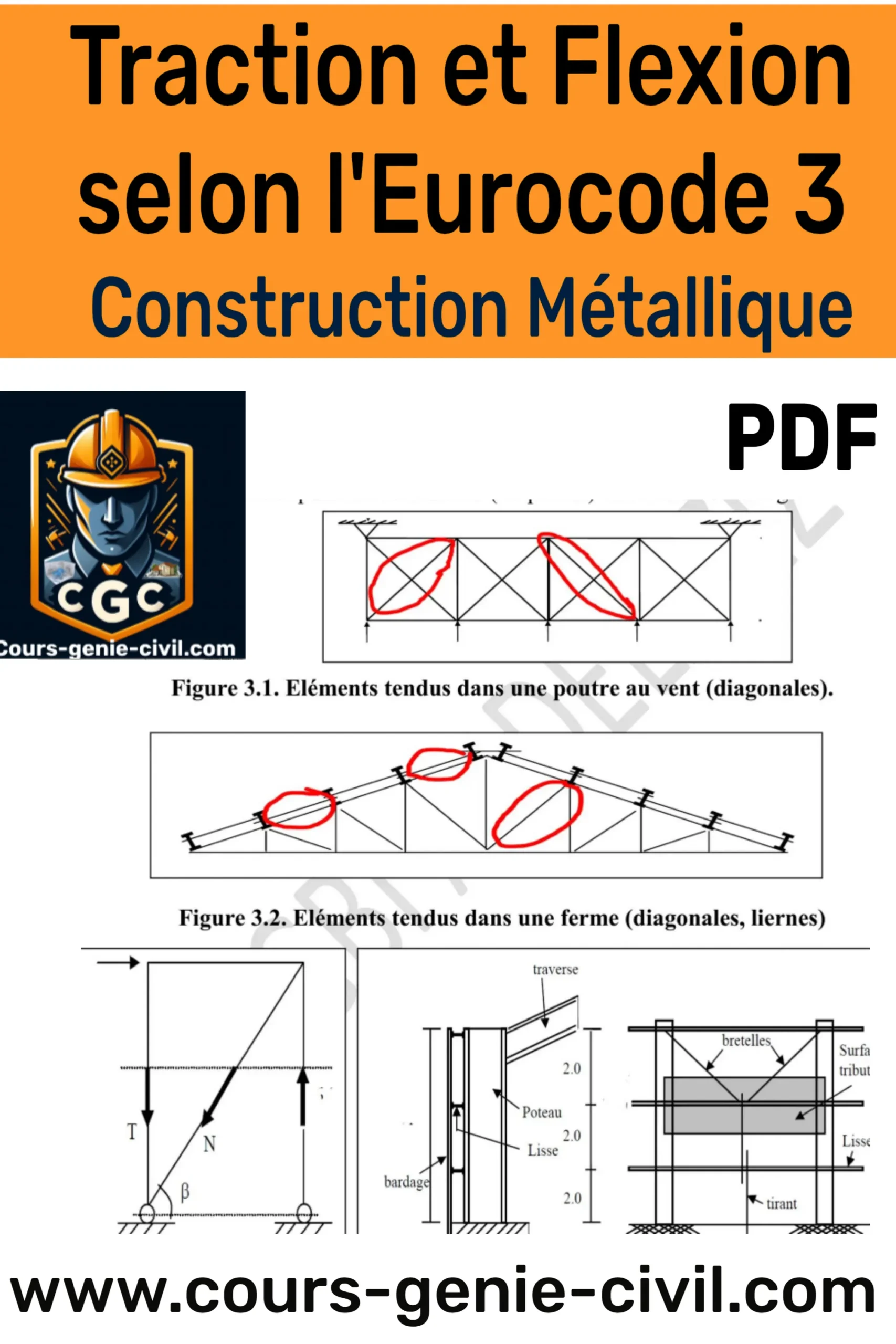 Couverture du guide PDF illustrant le calcul des pièces en traction et flexion selon l'Eurocode 3 en construction métallique
