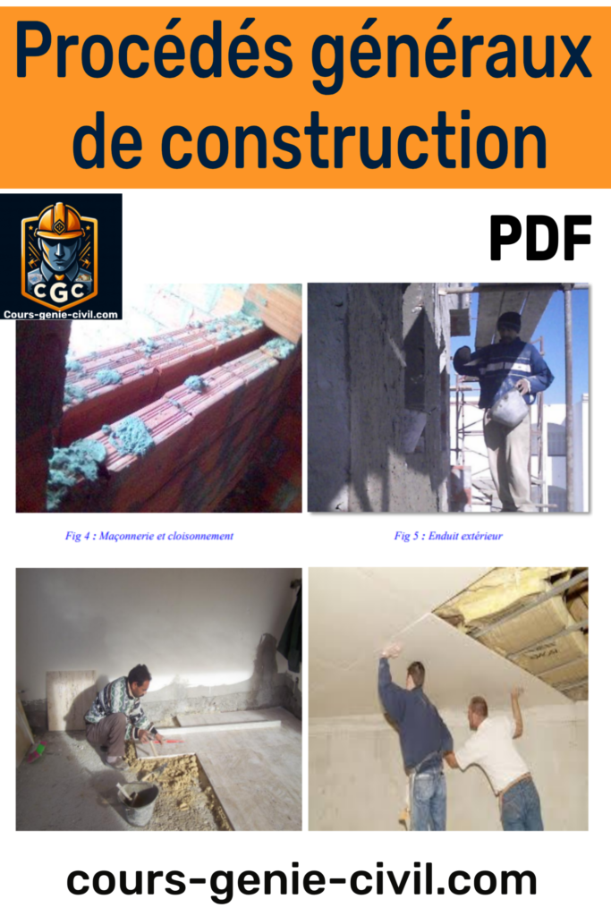 Couverture du guide complet PDF sur les procédés généraux de construction en génie civil, illustrée par un chantier de bâtiment en cours de réalisation.