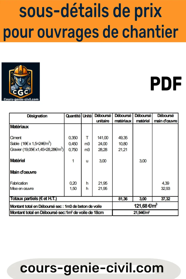 Image illustrant le calcul des coûts et le déploiement du sous-détail de prix pour des ouvrages de chantier.