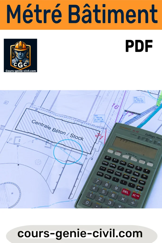 Page de couverture d'un document PDF intitulé "Cours Métré Bâtiment", montrant un manuel scolaire pour Lycée et Collège avec des illustrations techniques.