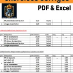Diagramme et captures d’écran montrant une descente de charge avec les réactions, les schémas de charges, et un extrait de fichier Excel illustrant les calculs.
