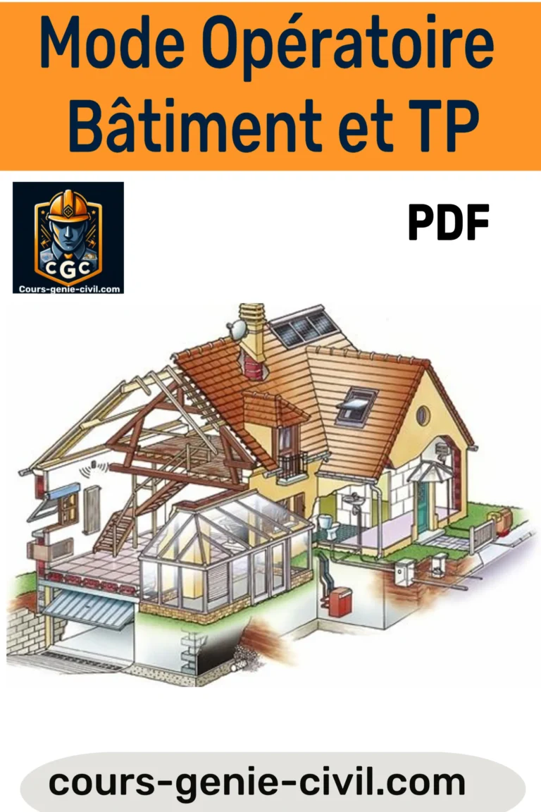 Illustration d’un chantier de construction avec des ouvriers, des matériaux, et des équipements, représentant les étapes clés du mode opératoire en bâtiment et travaux publics.