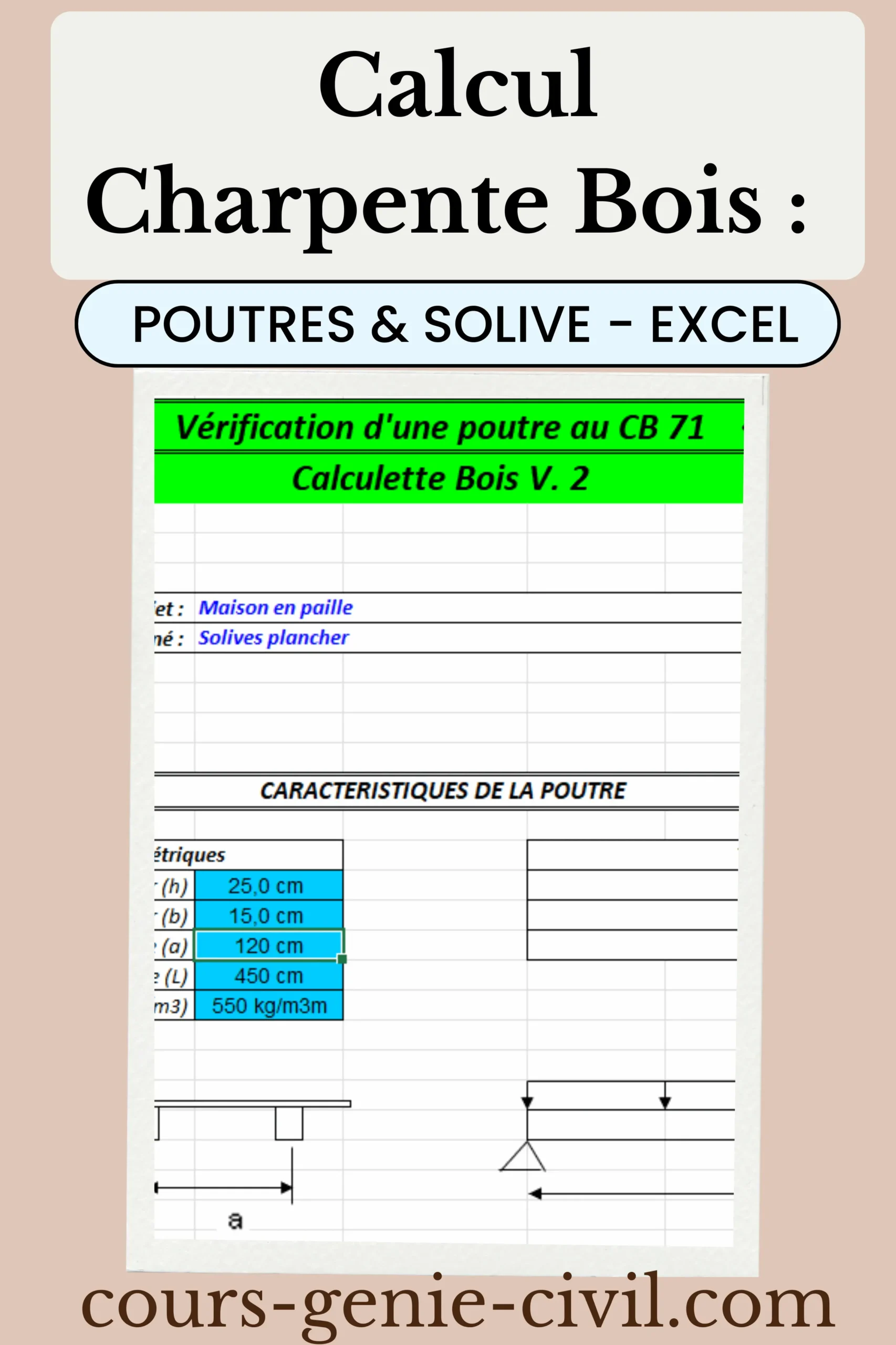 Calcul charpente bois : outil Excel gratuit pour poutres et solives. Téléchargez pour un dimensionnement précis !