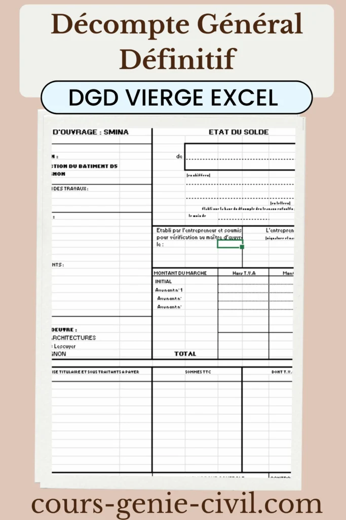 Modèle DGD Excel gratuit Décompte Général Définitif Vierge