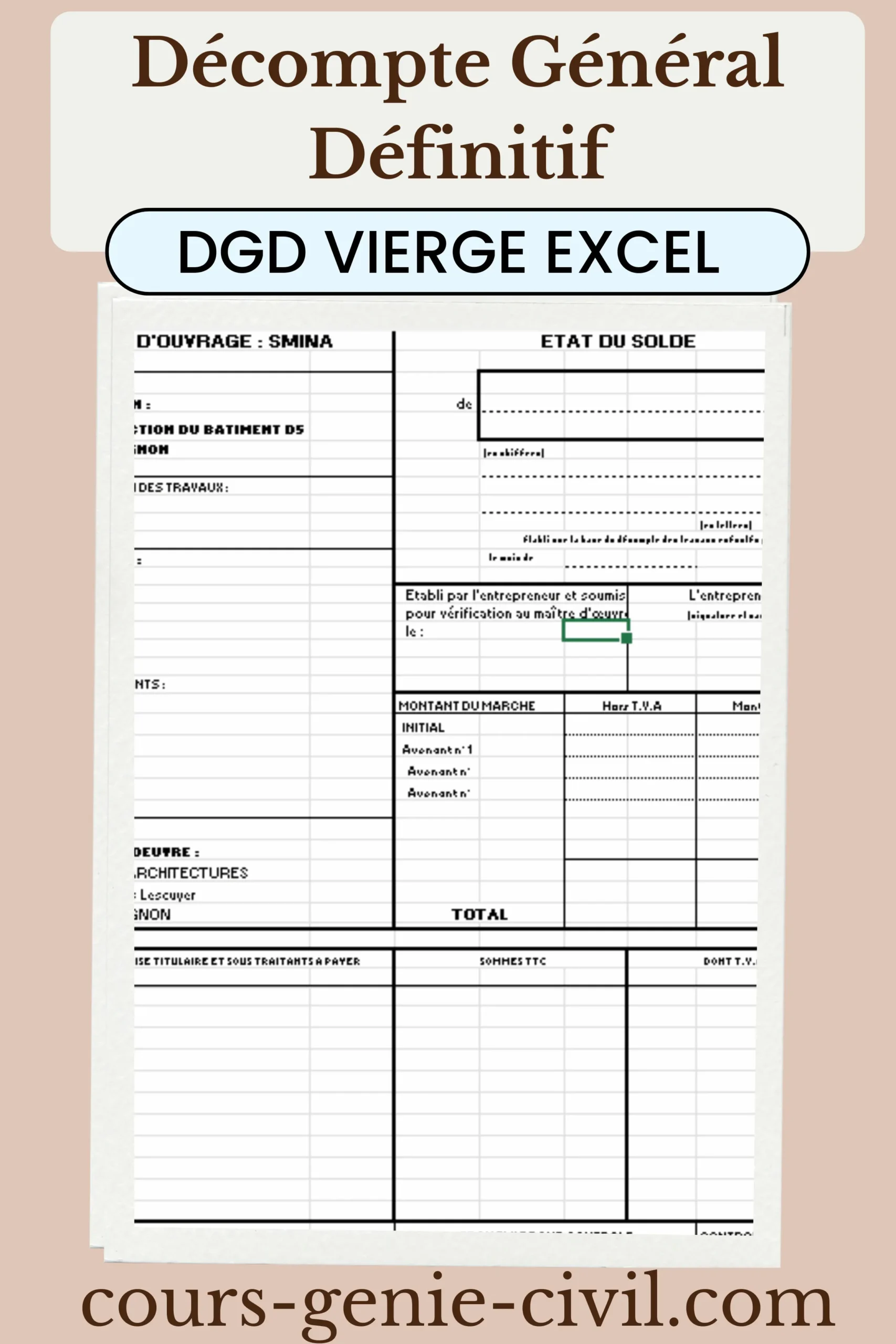 Modèle DGD Excel gratuit Décompte Général Définitif Vierge