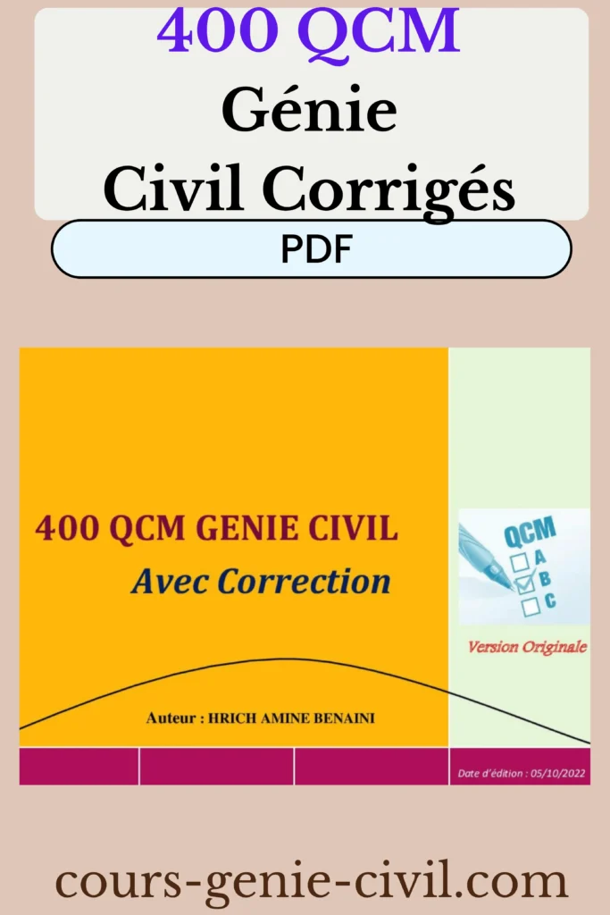 Couverture du livre 400 QCM Génie Civil avec correction – Préparation concours technicien et ingénieur Maroc Couverture du livre 400 QCM Génie Civil avec correction – Préparation concours technicien et ingénieur Maroc