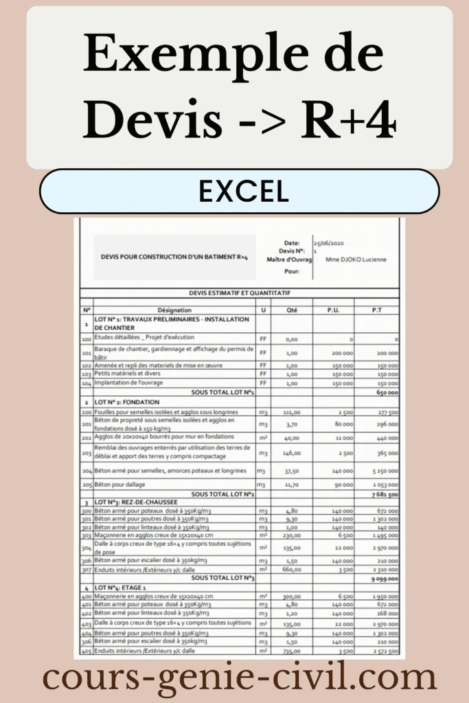 Exemple de devis R+4 PDF gros-œuvre quantitatif estimatif bâtiment immeuble