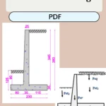 Schéma détaillé d'un mur de soutènement en béton armé avec dimensions, forces de poussée des terres, surcharge et ferraillage pour exercices corrigés.