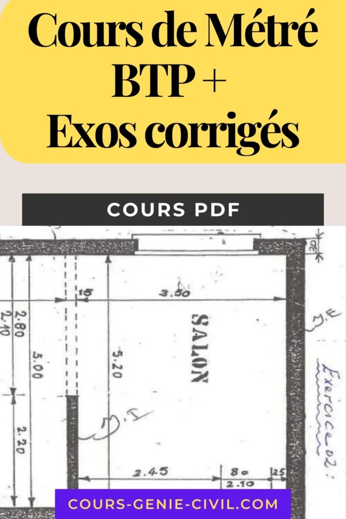 Cours de m&eacute;tr&eacute; BTP illustr&eacute; avec concepts cl&eacute;s en g&eacute;nie civil.