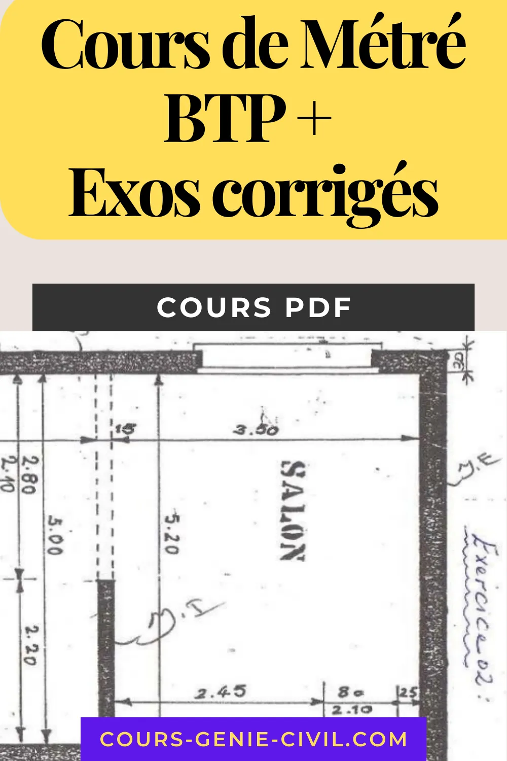 Cours de métré BTP illustré avec concepts clés en génie civil.