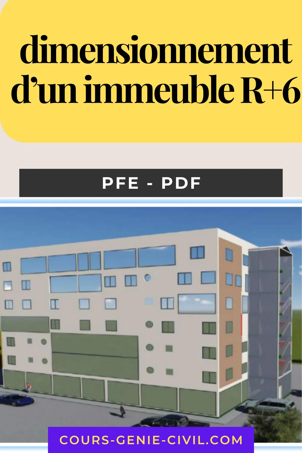 Modélisation 3D et ferraillage d'un immeuble de six étages en béton armé.