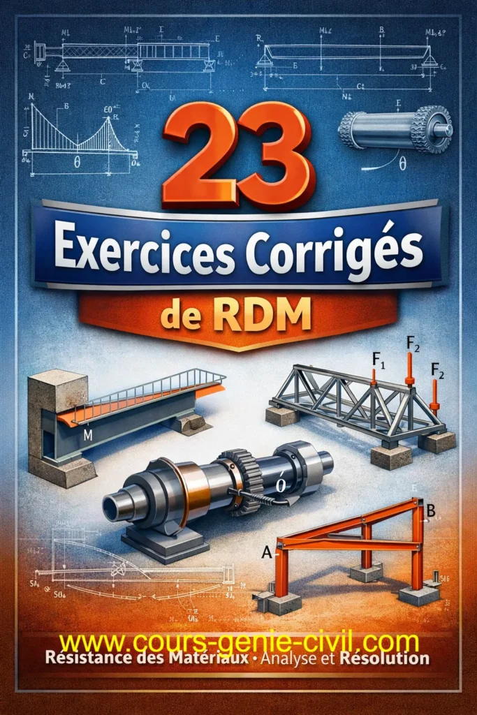 Illustration d'exercices en r&eacute;sistance des mat&eacute;riaux montrant des diagrammes de poutres et portiques.