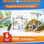 Illustration détaillée d’un plan technique de bâtiment montrant l’évolution du dessin depuis l’implantation jusqu’à la structure exécutée en génie civil.