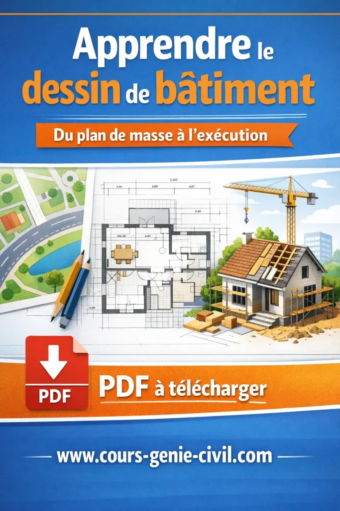 Illustration détaillée d’un plan technique de bâtiment montrant l’évolution du dessin depuis l’implantation jusqu’à la structure exécutée en génie civil.
