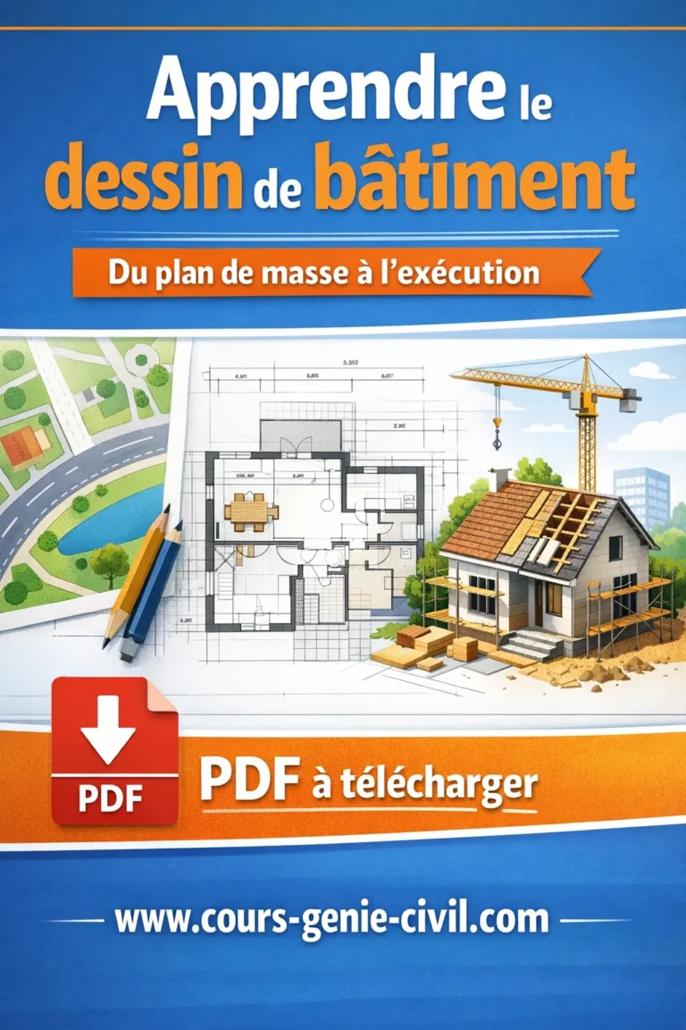 Illustration détaillée d’un plan technique de bâtiment montrant l’évolution du dessin depuis l’implantation jusqu’à la structure exécutée en génie civil.