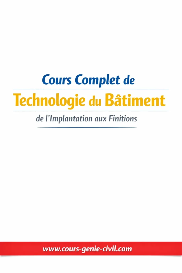 Schéma explicatif d’un bâtiment complet illustrant les étapes de construction de l’implantation aux finitions dans un cours de technologie du bâtiment.
