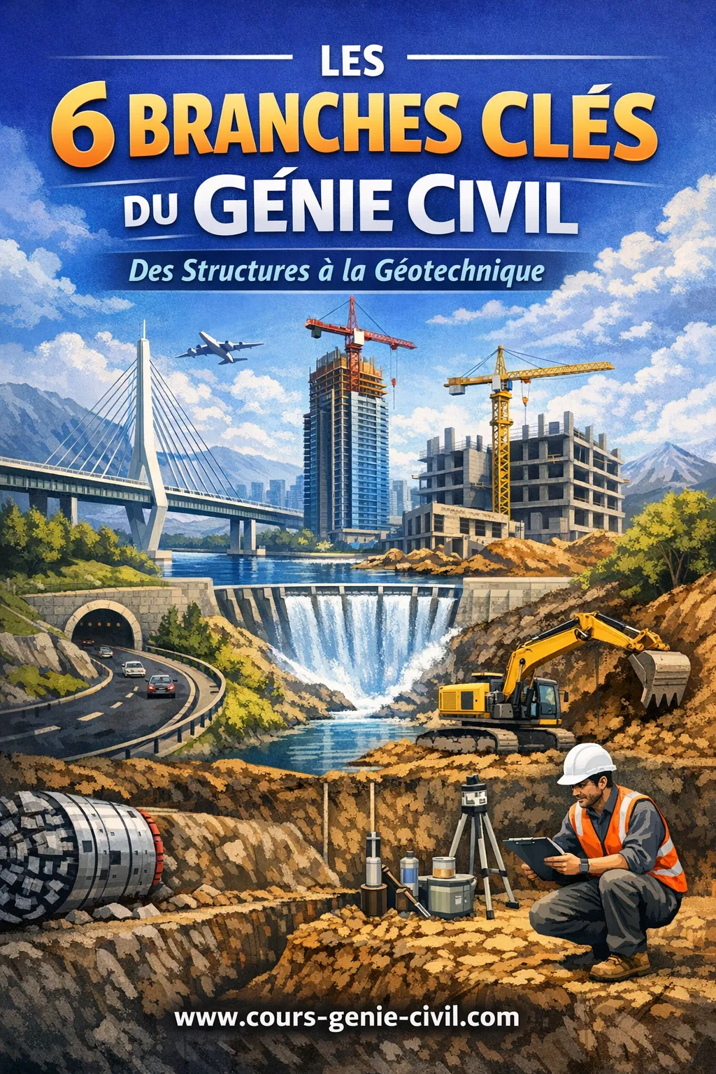 Schéma illustrant les branches principales du génie civil.