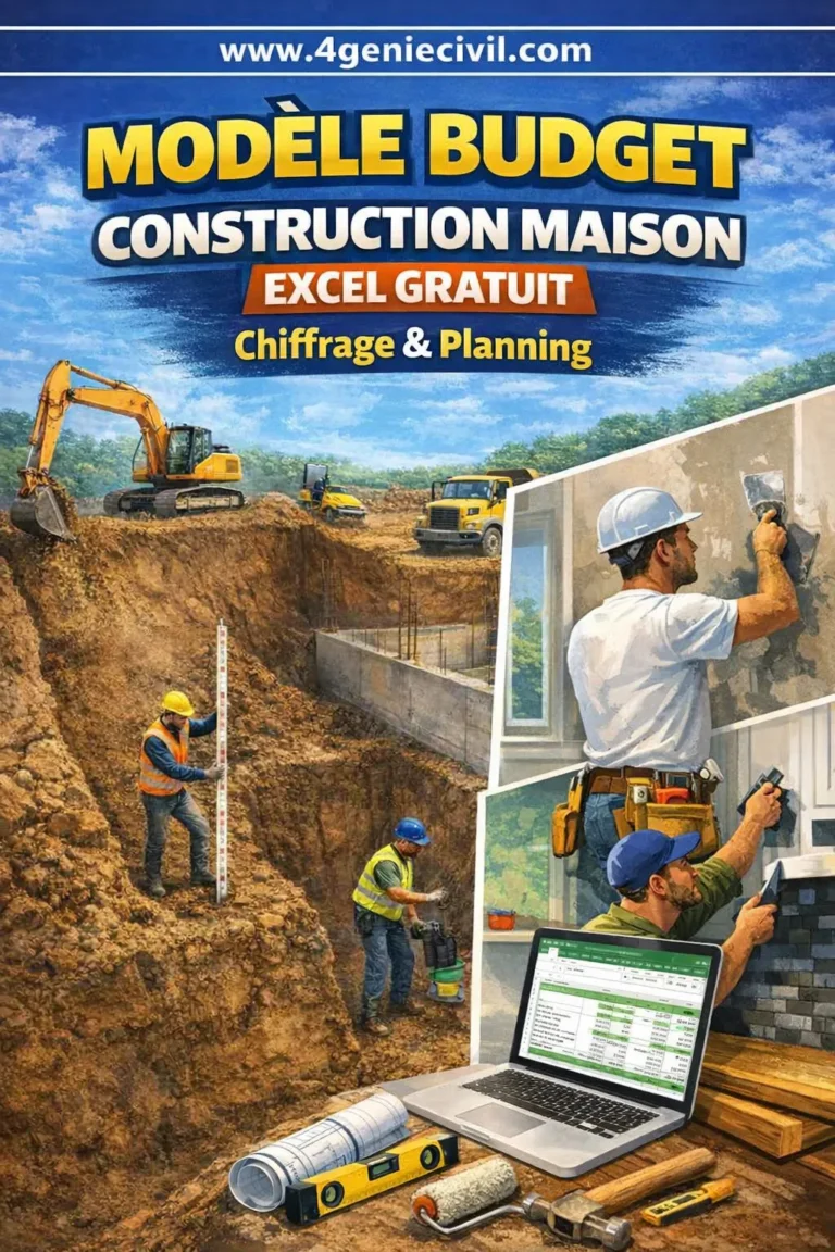 Illustration d’un chantier de construction moderne montrant une fouille profonde sécurisée et une fondation en cours de réalisation.