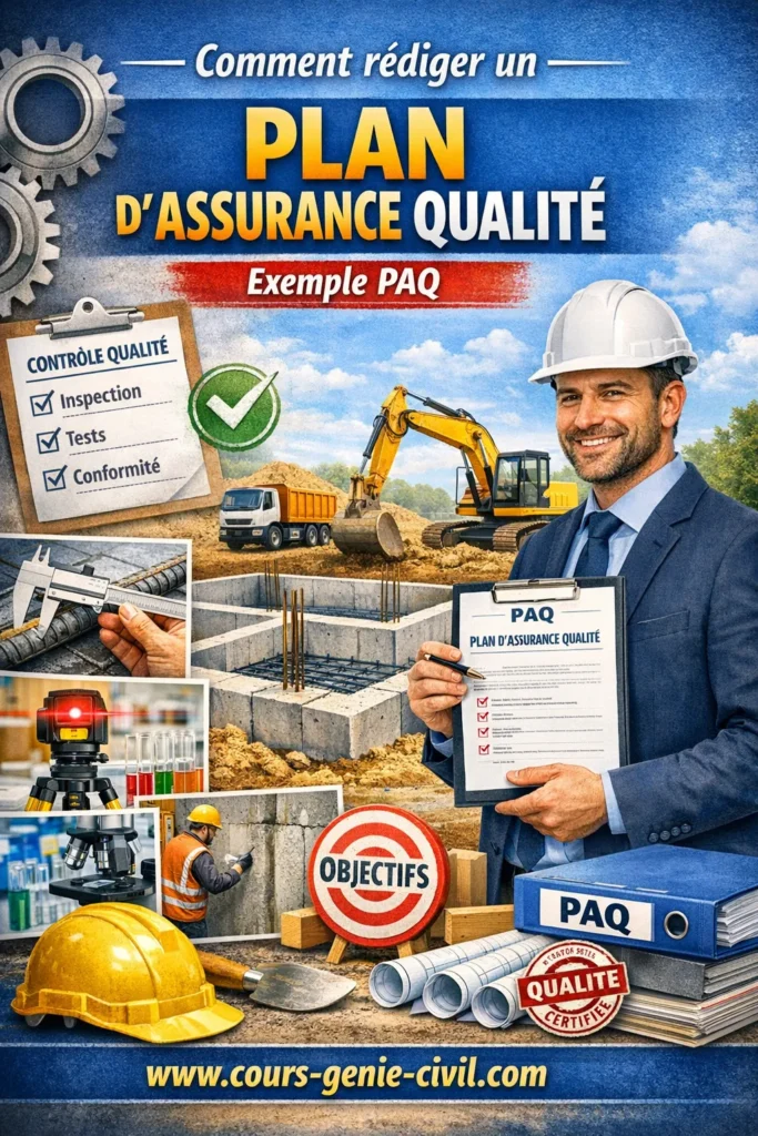 Plan d’assurance qualité ouvert sur un bureau de chantier BTP avec stylo et casque de sécurité