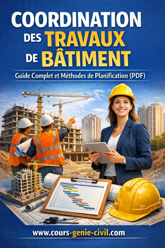 Illustration d’un planning de chantier montrant la coordination des travaux de bâtiment avec diagrammes de planification et équipe sur site.