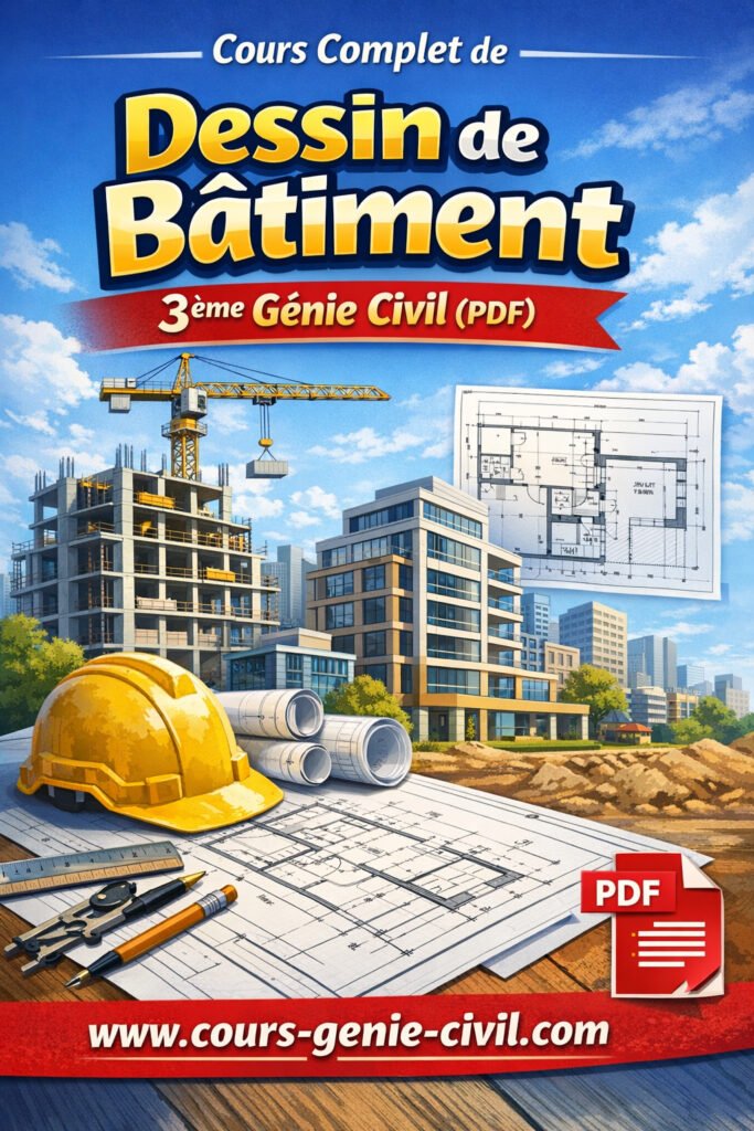Illustration du cours complet de dessin de bâtiment en génie civil avec plans techniques et outils de représentation.