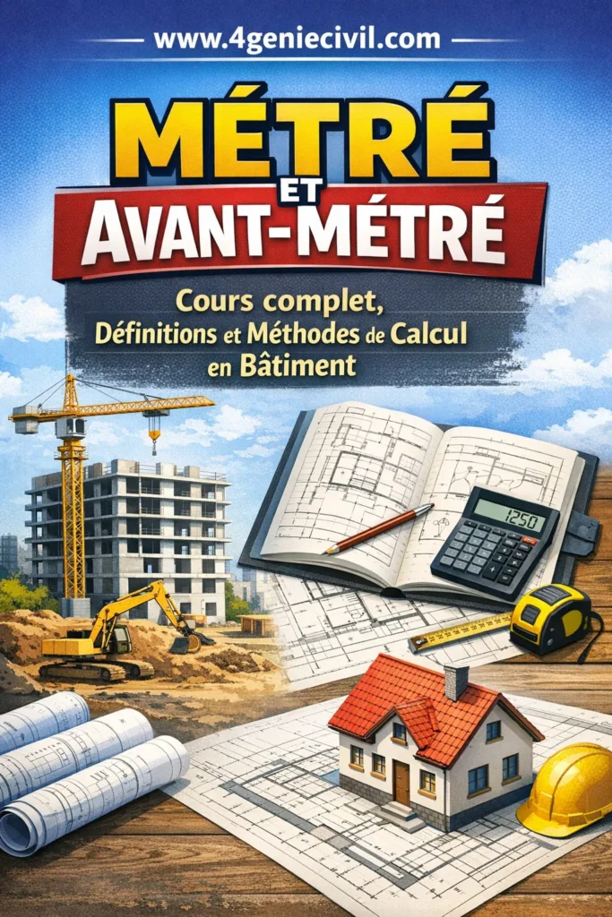 Illustration technique montrant un tableau de calcul pour le métré et l'avant-métré en bâtiment avec des colonnes de dimensions.