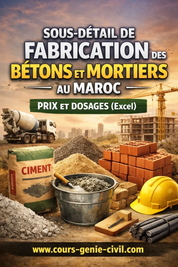 Tableau détaillé de prix et dosages de bétons et mortiers au Maroc avec calculs Excel