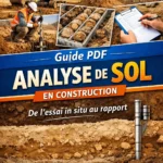 Technicien effectuant un essai de pénétration du sol sur un chantier de construction extérieur.