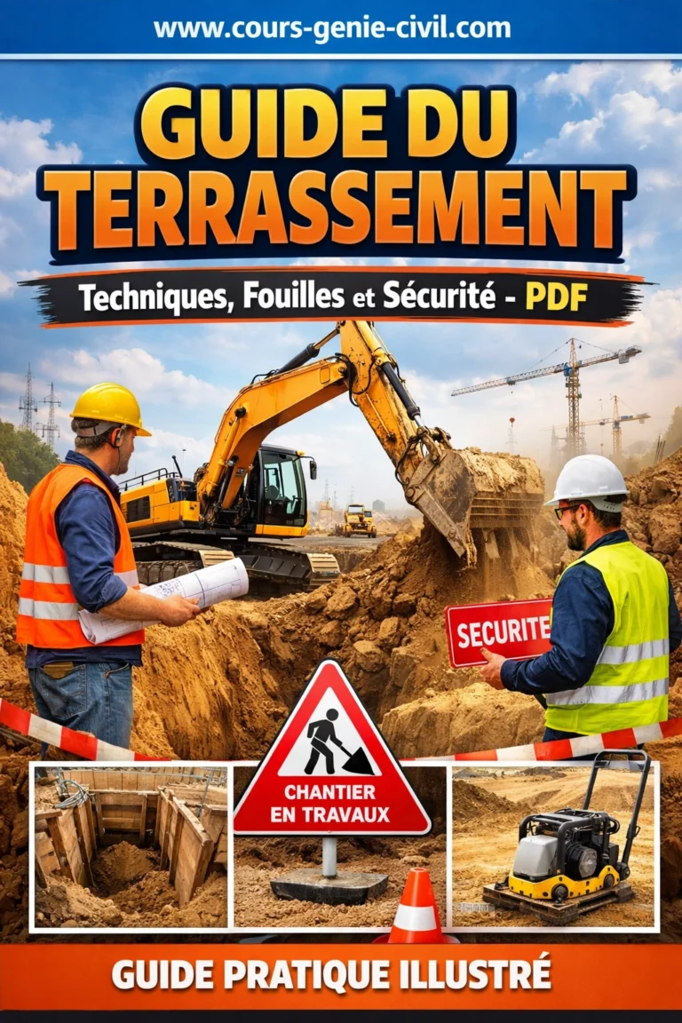 Illustration d’un chantier de terrassement avec pelle mécanique creusant une fouille sur un terrain en préparation de construction.