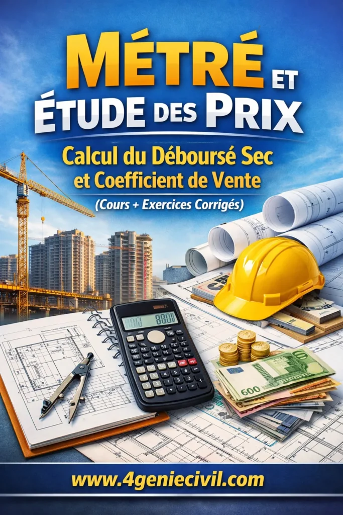 Tableau de calcul du d&eacute;bours&eacute; sec et du coefficient de vente pour un ouvrage de b&acirc;timent, avec colonnes mat&eacute;riaux, main d'&oelig;uvre et prix unitaire.
