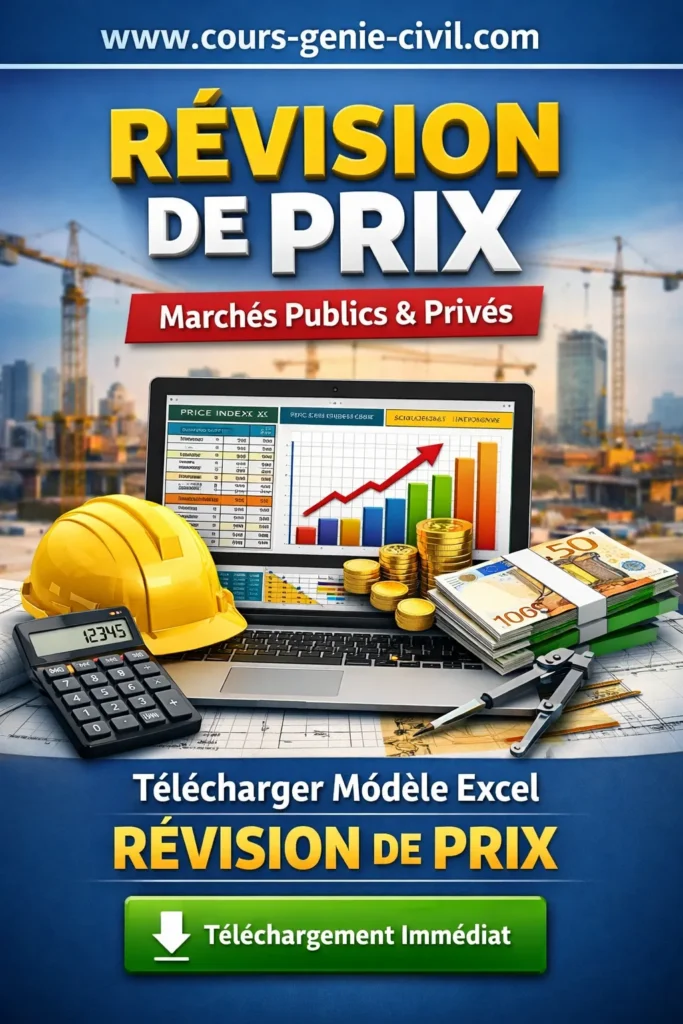 Tableau Excel de calcul de r&eacute;vision de prix avec colonnes mensuelles, coefficients et montants hors taxes. 