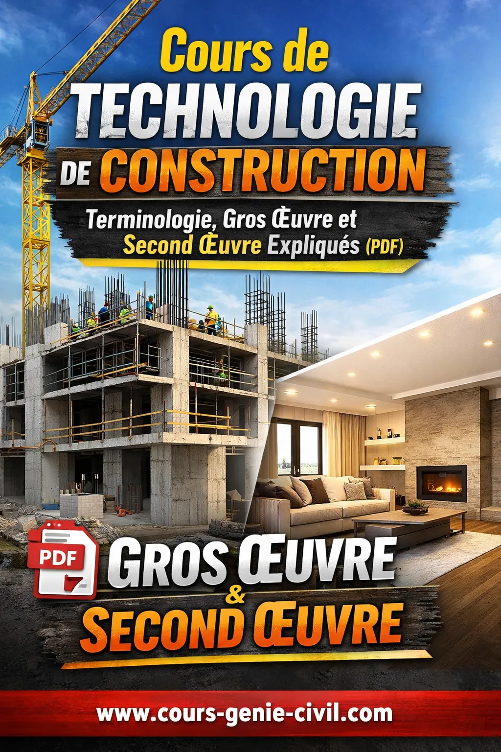 Illustration d'un chantier de construction montrant la structure porteuse d'un bâtiment en cours d'édification, entre fondations et élévation des murs.