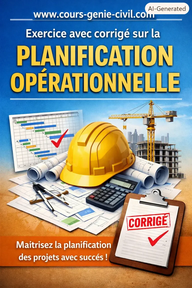 Couverture attrayante pour exercice corrigé sur la planification opérationnelle – cours génie civil