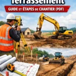 Engins de chantier travaillant sur une zone de terrassement avec mouvements de terre