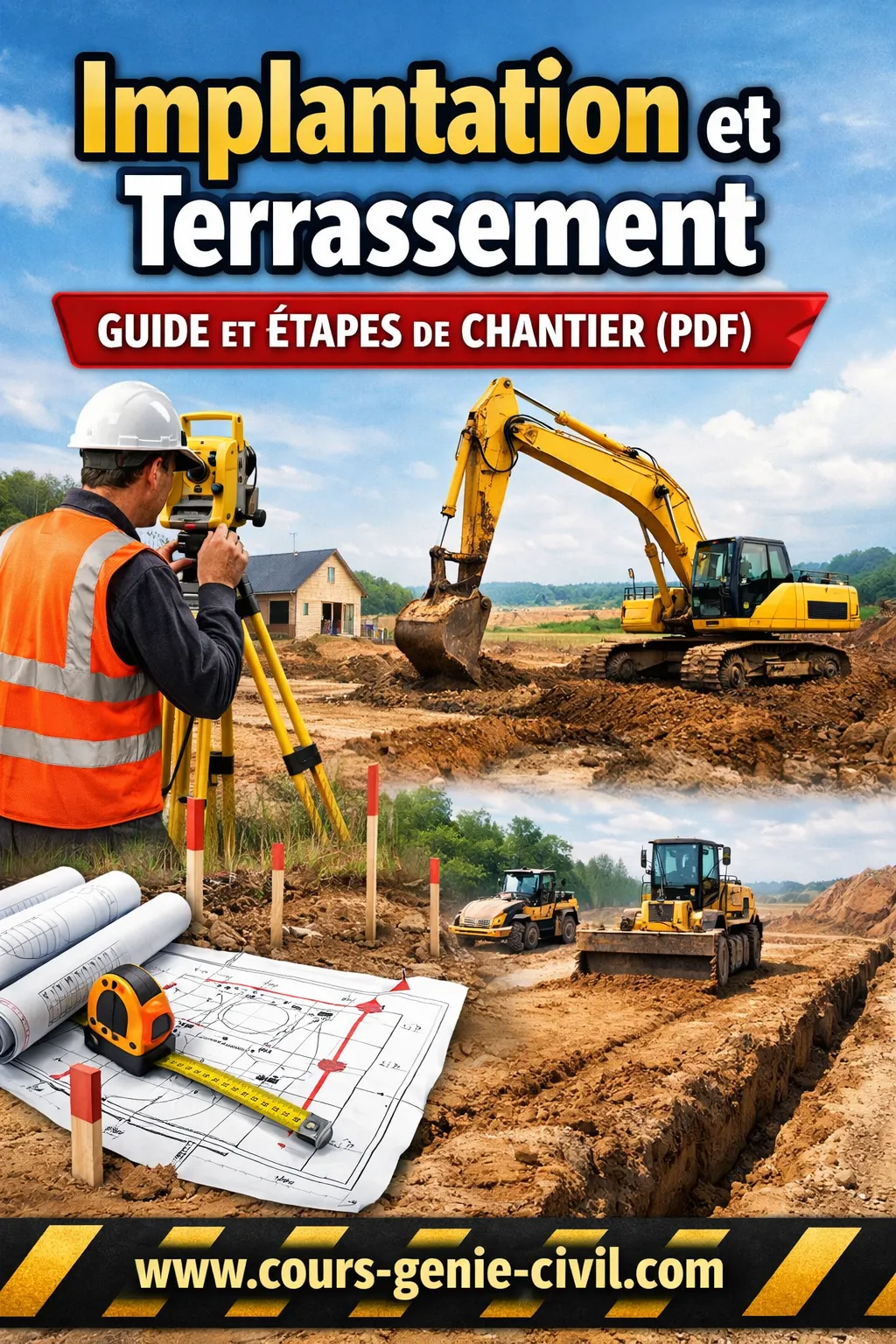 Engins de chantier travaillant sur une zone de terrassement avec mouvements de terre