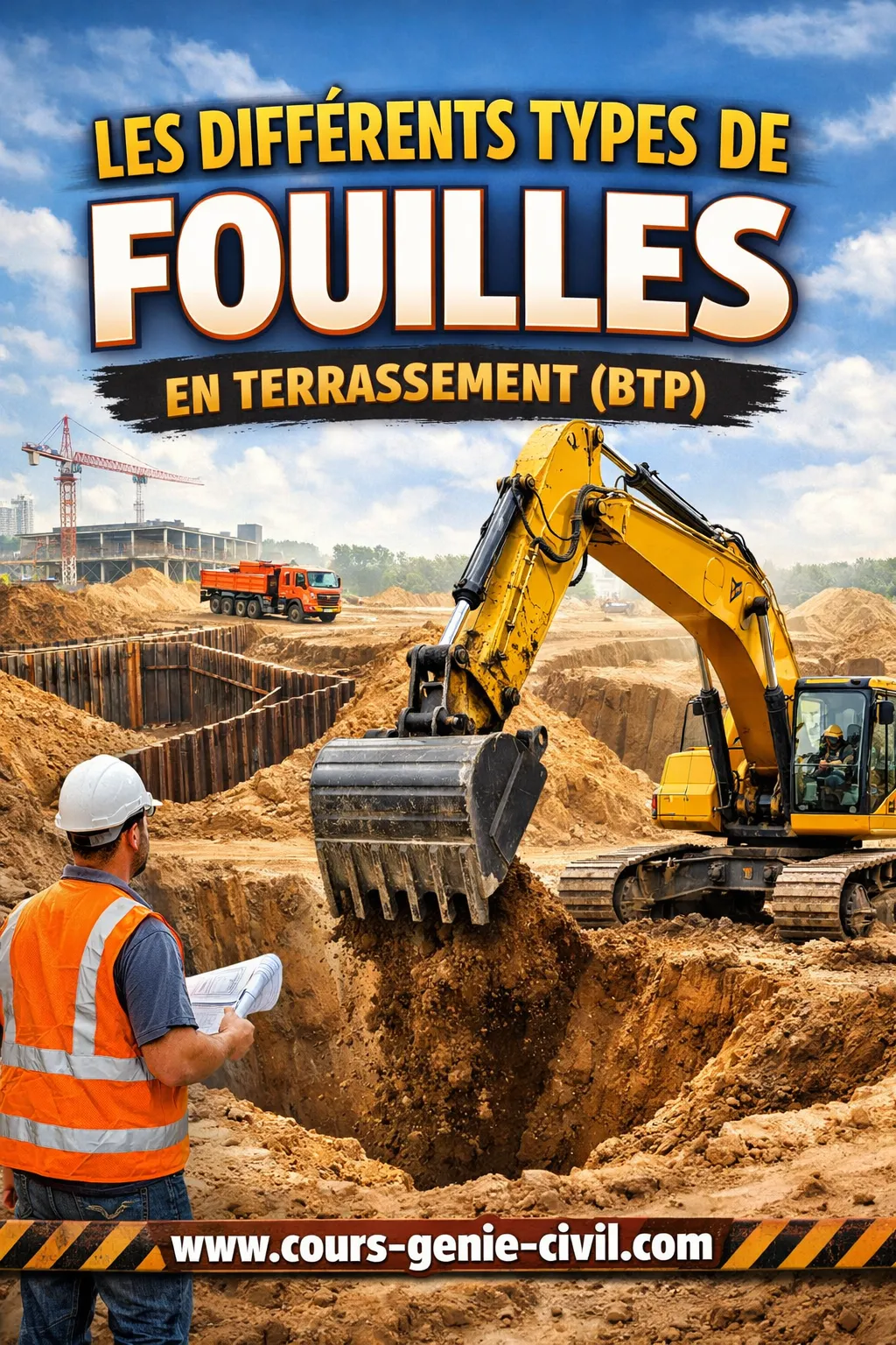 Découvrez tous les types de fouilles en terrassement utilisés dans le BTP : fouille en pleine masse, fouille en rigole (avec schéma explicatif), fouille en tranchée (définition, profondeur, blindage) et fouille en puits. Ce guide complet détaille les caractéristiques techniques de chaque type de fouille terrassement, les normes DTU à respecter, la profondeur hors gel, les méthodes de sécurisation des parois (talutage, blindage) et les solutions face aux terrains instables (pompage, drainage, rabattement de nappe). Vous apprendrez aussi à distinguer les fouilles de terrassement des fouilles archéologiques, souvent confondues dans les recherches. Idéal pour les professionnels du BTP, les étudiants en génie civil ou les particuliers en projet de construction, cet article se termine par un cours PDF téléchargeable gratuitement, reprenant l'ensemble des points clés, schémas et tableaux techniques pour une consultation rapide sur chantier ou en formation.