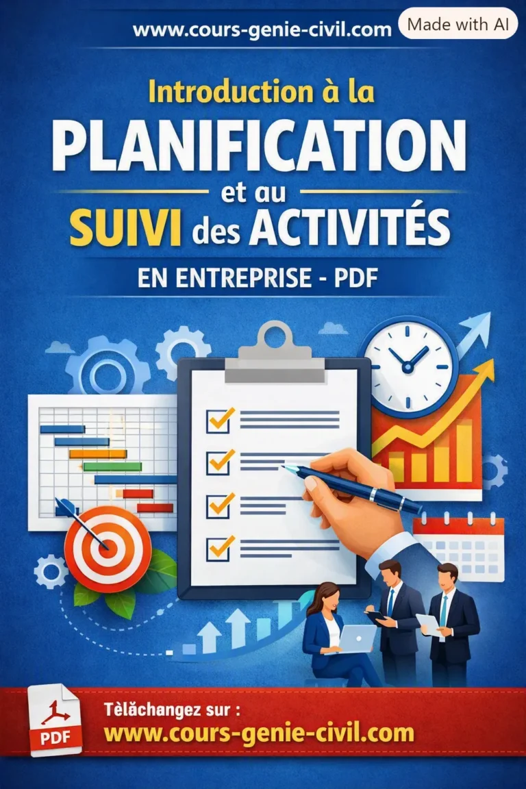 Introduction à la planification et au suivi des activités en entreprise - PDF 1 Couverture PDF planification et suivi des activités en entreprise - www.cours-genie-civil.com