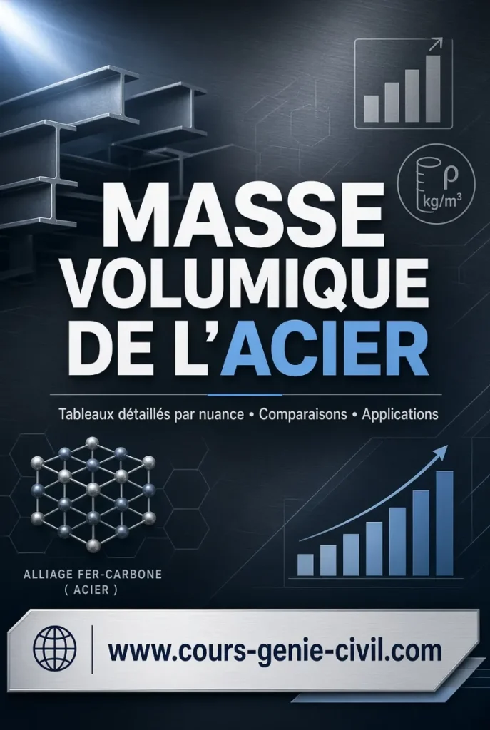 Masse volumique de l&rsquo;acier &ndash; Tableaux d&eacute;taill&eacute;s par nuance, comparaisons et applications &ndash; Cours G&eacute;nie Civil