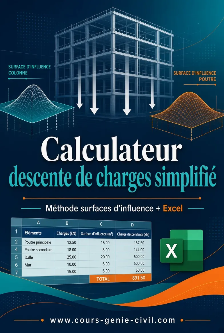 Calculateur descente de charges simplifié – Méthode des surfaces d’influence + Excel – Cours Génie Civil