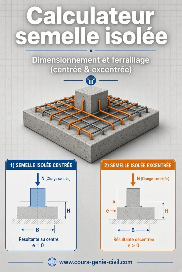 Calculateur semelle isolée — Dimensionnement et ferraillage (centrée & excentrée) 2 Calculateur semelle isolee — Dimensionnement et ferraillage centree excentree