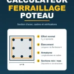 Calculateur de ferraillage de poteau BAEL et Eurocode 2 coupe d'un poteau en béton armé avec armatures longitudinales et cadre, cours-genie-civil.com